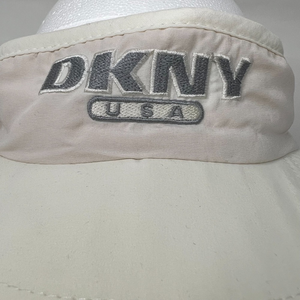DKNY Visor Women OSFA White Vintage USA Taslan Nylon Embroidered Logo Hat - Picture 2 of 9